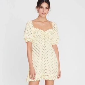 Faithfull the Brand Butter Yellow Mini Floral Dress Milkmaid Festival Babydoll